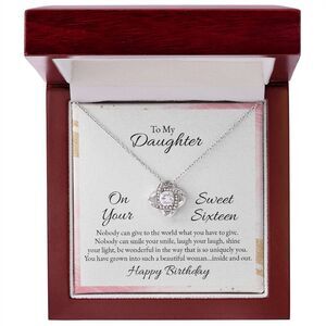 Daughter Your Gift to World Infinity Knot CZ Necklace Silver Tone Luxury Box